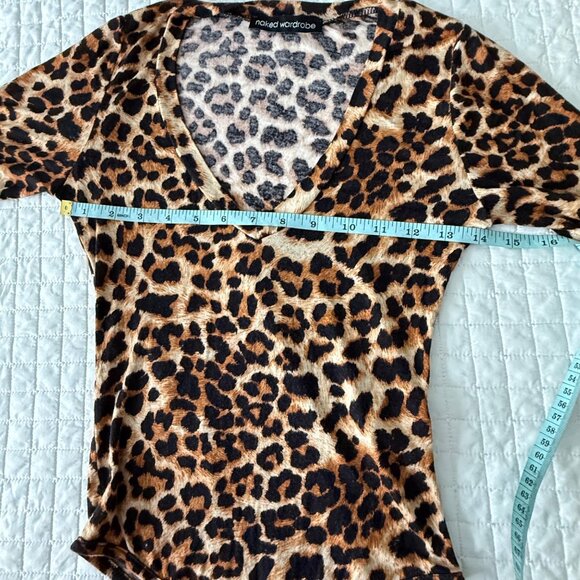 Naked Wardrobe Leopard Print Rayon/Spandex Womens Bodysuit Size S - Picture 7 of 10